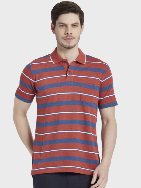 

ColorPlus Men Orange & Blue Striped Polo Collar T-shirt