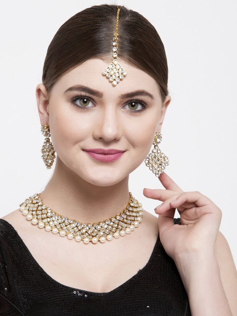 

Shining Diva Gold-Plated White Stone-Studded Jewellery Set
