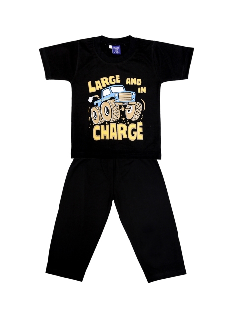 

SWEET ANGEL Girls Black & Yellow Printed Night Suit