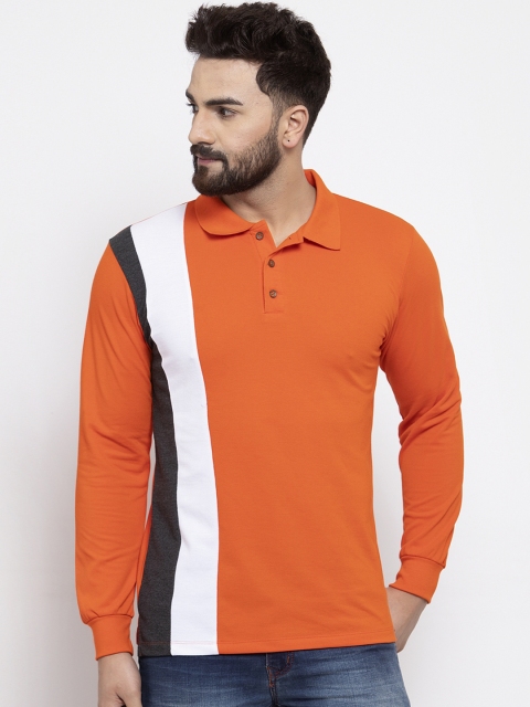 

Kalt Men Orange Colourblocked Polo Collar T-shirt