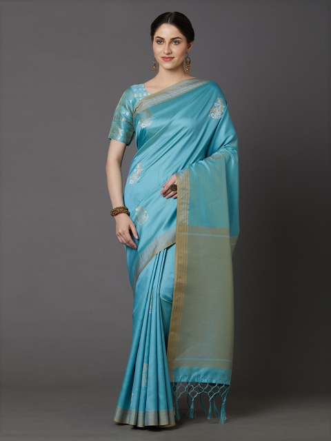 

Mitera Blue & Gold-Toned Silk Blend Woven Design Banarasi Saree