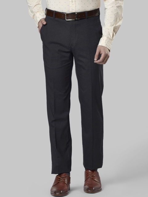 Raymond Men Black Regular Fit Checked Formal Trousers