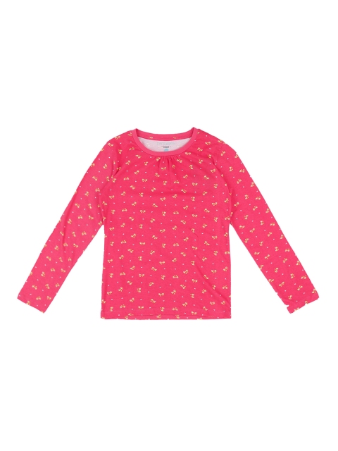 

Pantaloons Junior Girls Coral Pink Printed Round Neck T-shirt