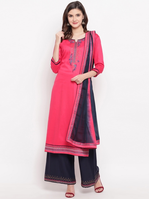 

Kvsfab Pink & Navy Blue Silk Blend Unstitched Dress Material