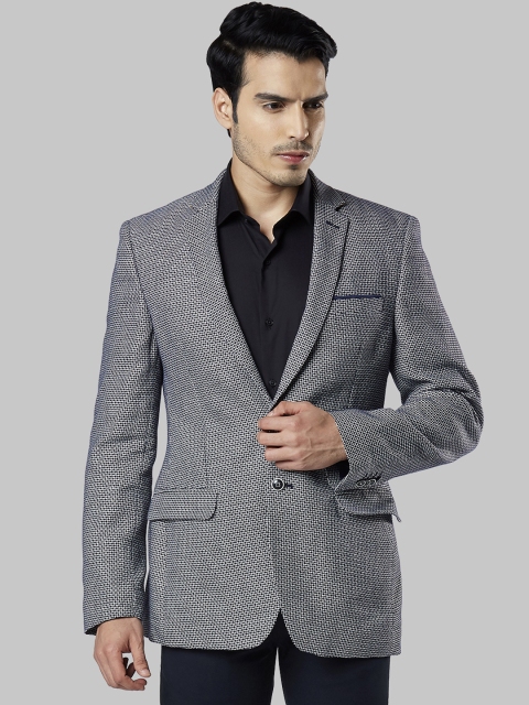 

Raymond Men Blue & White Self-Design Slim-Fit Single-Breasted Casual Blazer