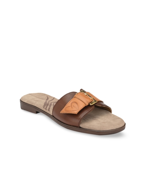 

Delize Women Tan Brown Colourblocked Leather Open Toe Flats