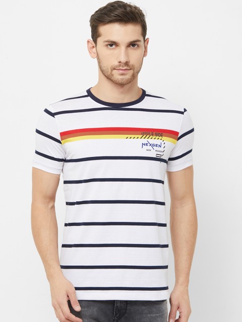 

NEXGEN CLUB Men White & Blue Striped Round Neck T-shirt