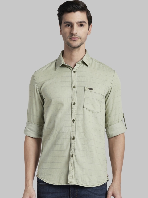 

Parx Men Green Slim Fit Striped Casual Shirt