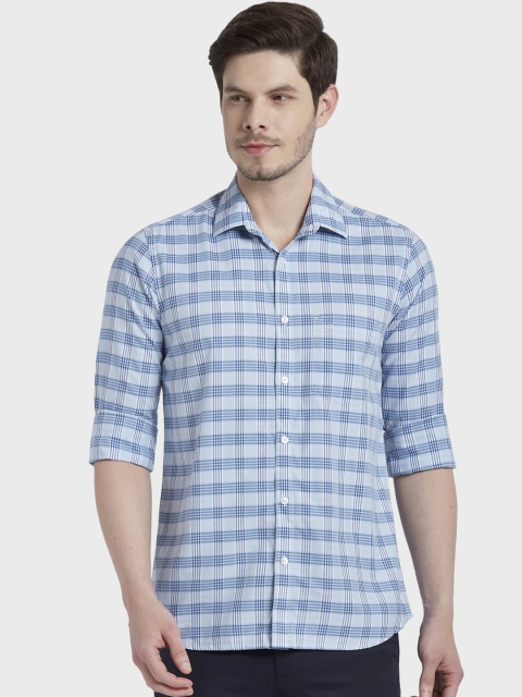 

ColorPlus Men Blue Tailored Fit Checked Casual Shirt