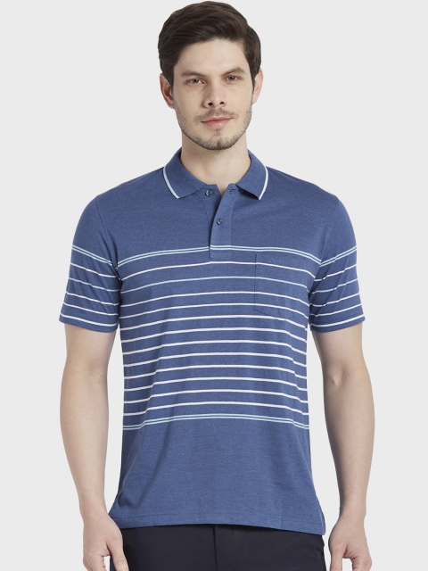 

ColorPlus Men Blue & White Striped Polo Collar T-shirt