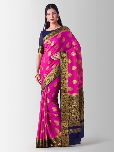 

Mitera Pink Poly Chiffon Woven Design Kanjeevaram Saree