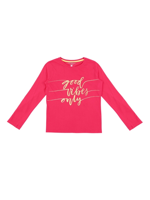 

Pantaloons Junior Girls Coral Pink Printed Round Neck T-shirt