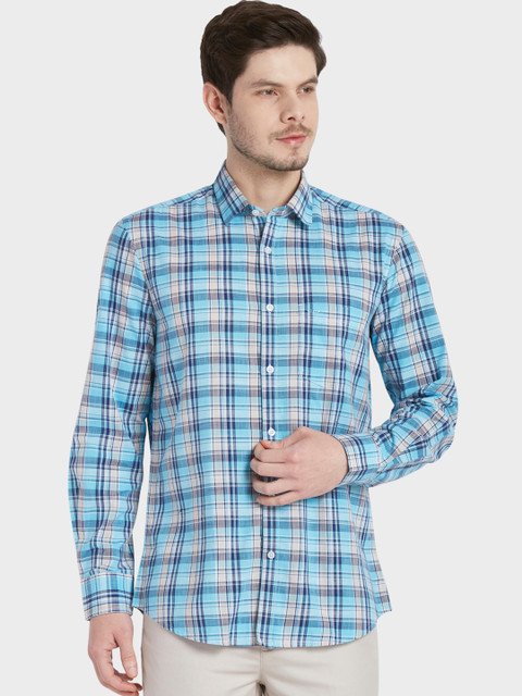

ColorPlus Men Blue Tailored Fit Checked Casual Shirt
