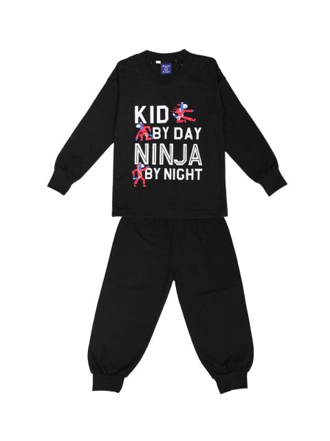 

SWEET ANGEL Girls Black & White Printed Night Suit