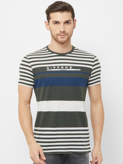 

NEXGEN CLUB Men Green Striped Round Neck T-shirt