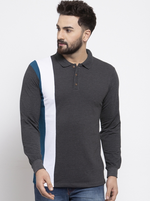 

Kalt Men Grey Colourblocked Polo Collar T-shirt