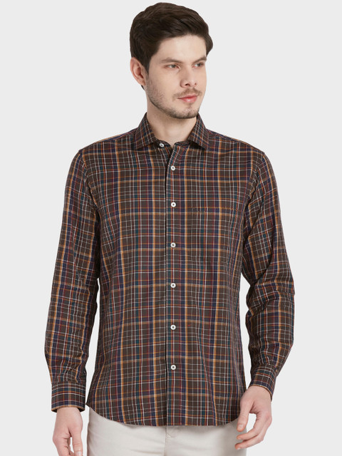 

ColorPlus Men Brown & Green Tailored Fit Checked Casual Shirt