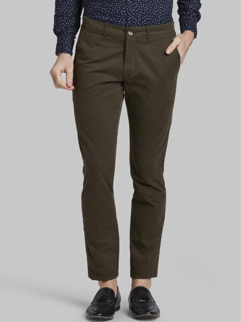 

Parx Men Olive Green Tapered Fit Solid Regular Trousers
