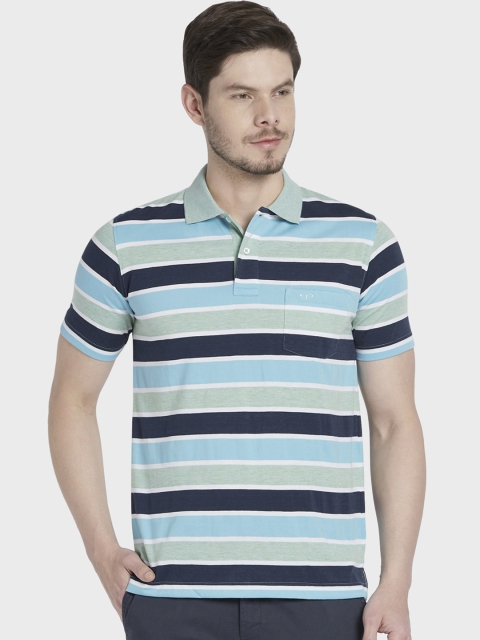 

ColorPlus Men Green Striped Polo Collar T-shirt
