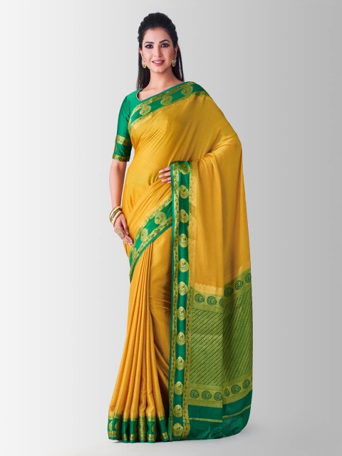 

Mitera Yellow Poly Crepe Woven Design Kanjeevaram Saree