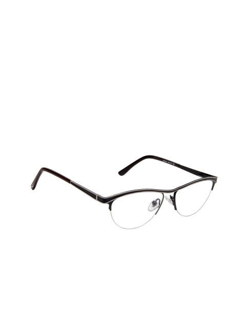 Cardon Women Gunmetal-Toned Solid Half Rim Cateye Frames EWCD2084, Metallic