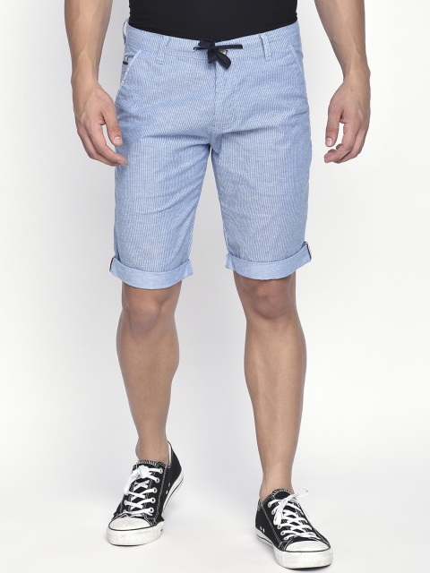 

beevee Men Blue Striped Regular Shorts