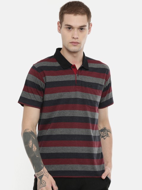 

Proline Men Maroon & Grey Striped Regular Fit Polo Collar T-shirt