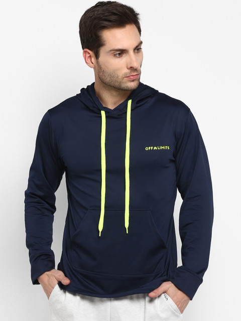 

OFF LIMITS Men Navy Blue Solid Hooded Sweatshirt