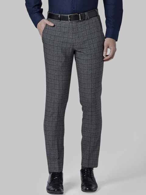 Park Avenue Men Grey Regular Fit Checked Formal Trousers
