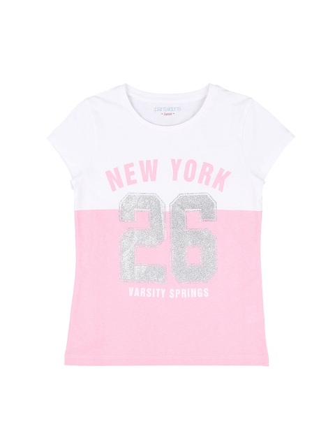 

Pantaloons Junior Girls White & Pink Printed Round Neck T-shirt