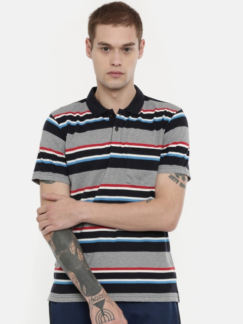 

Proline Men Grey Melange & Black Striped Polo Collar T-shirt