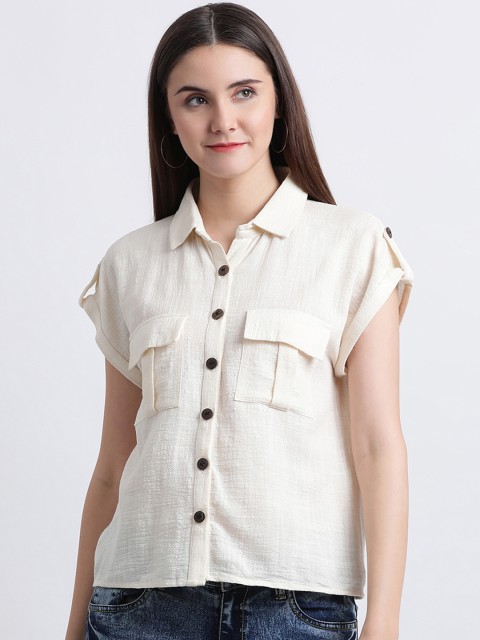 

Zink London Women Off-White Solid Shirt Style Pure Cotton Top