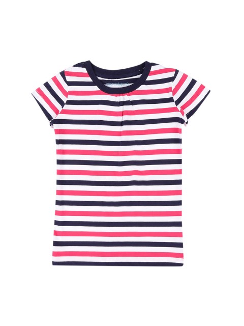 Pantaloons Junior Girls Red & White Striped Round Neck T-shirt
