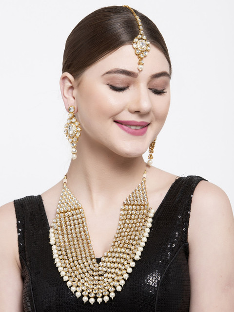 

Shining Diva Gold-Plated White Kundan Jewellery Set