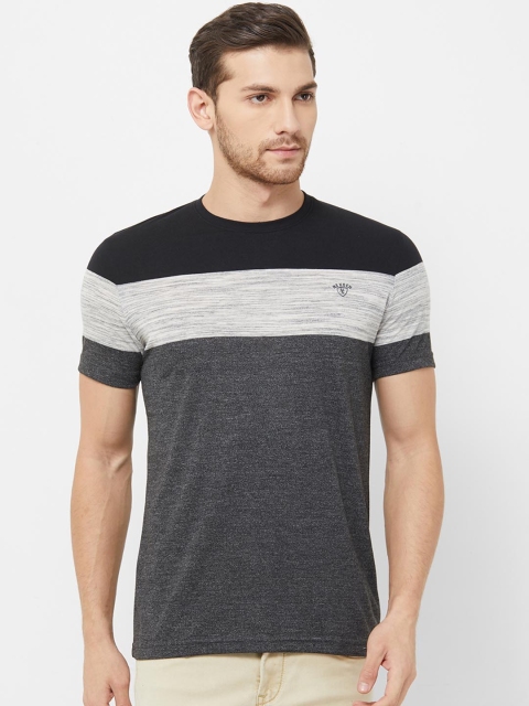 

NEXGEN CLUB Men Grey & Black Colourblocked Round Neck T-shirt