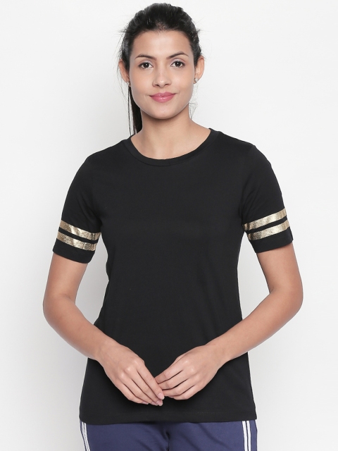 

Ajile by Pantaloons Women Black Solid Round Neck Pure Cotton T-shirt