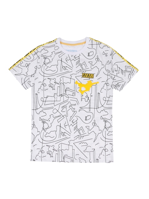

Pantaloons Junior Boys White Printed Round Neck Pure Cotton T-shirt