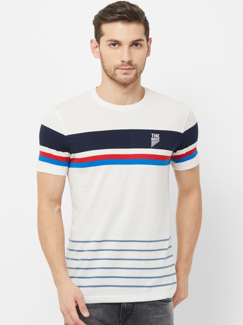 

NEXGEN CLUB Men White & Blue Striped Round Neck T-shirt