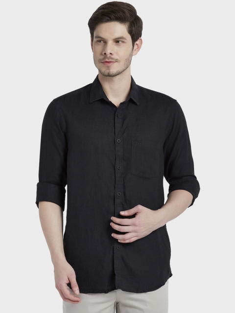 

ColorPlus Men Black Tailored Fit Solid Casual Linen Shirt
