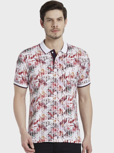 

ColorPlus Men White & Red Printed Polo Collar T-shirt