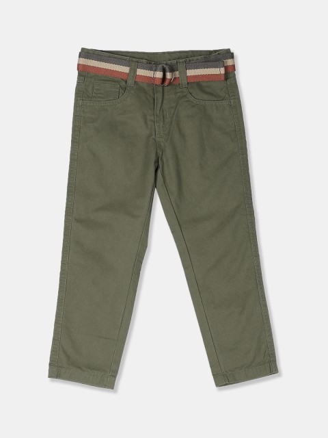 

Cherokee Boys Green Regular Fit Solid Regular Trousers