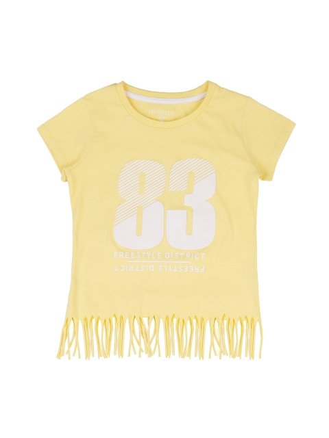 

Pantaloons Junior Girls Yellow White Printed Round Neck Pure Cotton T-shirt