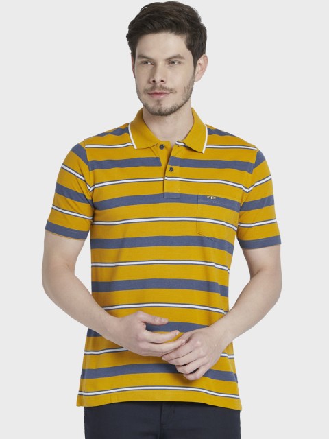 

ColorPlus Men Mustard Striped Polo Collar T-shirt