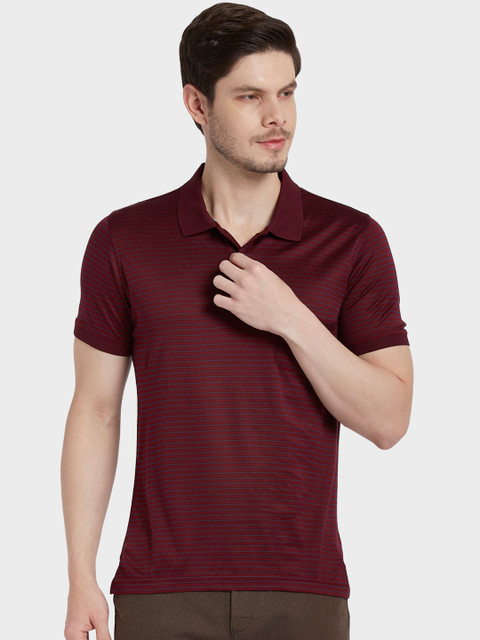 

ColorPlus Men Maroon Striped Polo Collar T-shirt