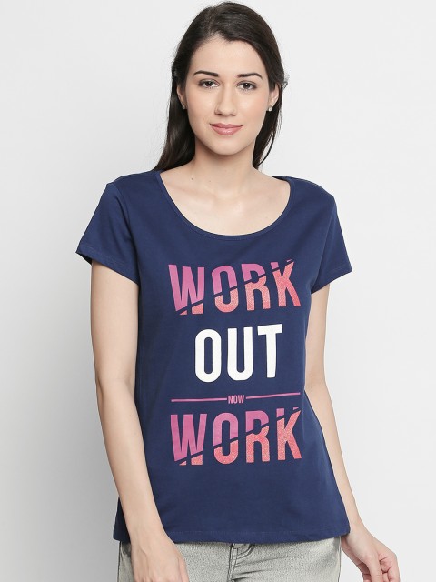 

Ajile by Pantaloons Women Navy Blue Printed Round Neck T-shirt