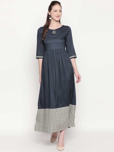 

ZRI Women Navy Blue & Beige Solid Anarkali Kurta
