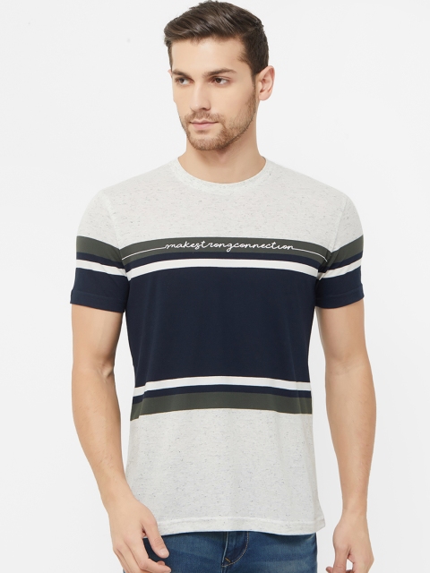 

NEXGEN CLUB Men Off-White & Blue Colourblocked Round Neck T-shirt