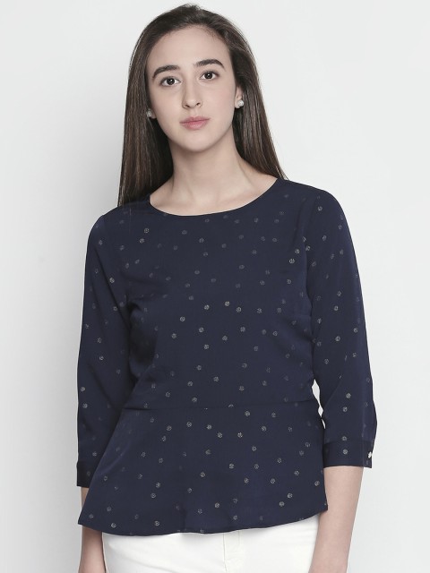 

Forever Glam by Pantaloons Women Navy Blue Printed Peplum Top