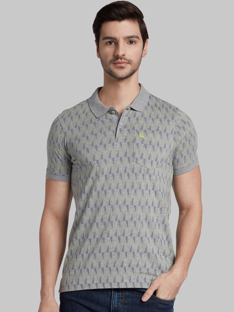

Parx Men Grey Printed Polo Collar T-shirt