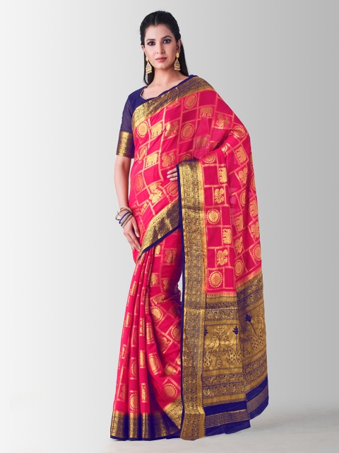 

Mitera Pink & Gold-Toned Embellished Patola Saree